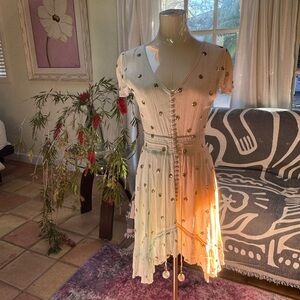 Chic Cream Mini Dress with Button Details